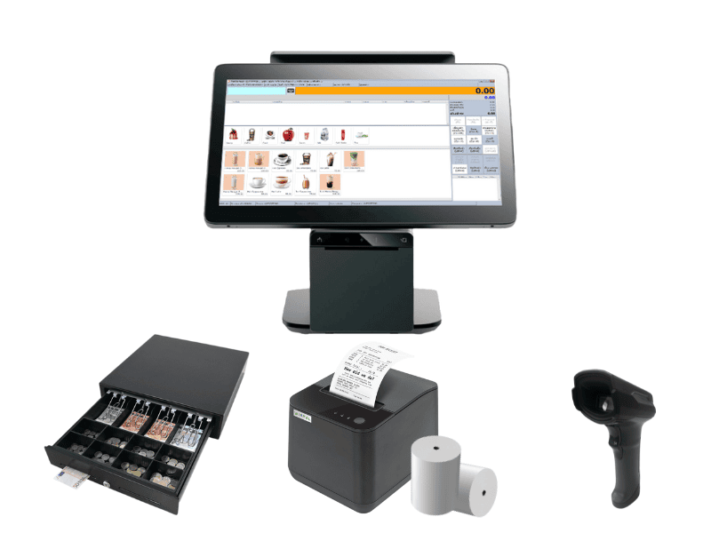 ชุดอุปกรณ์เครื่องจุดขายสำหรับร้านค้าปลีก พร้อมจอภาพที่ 2 รองรับการสแกนจ่าย