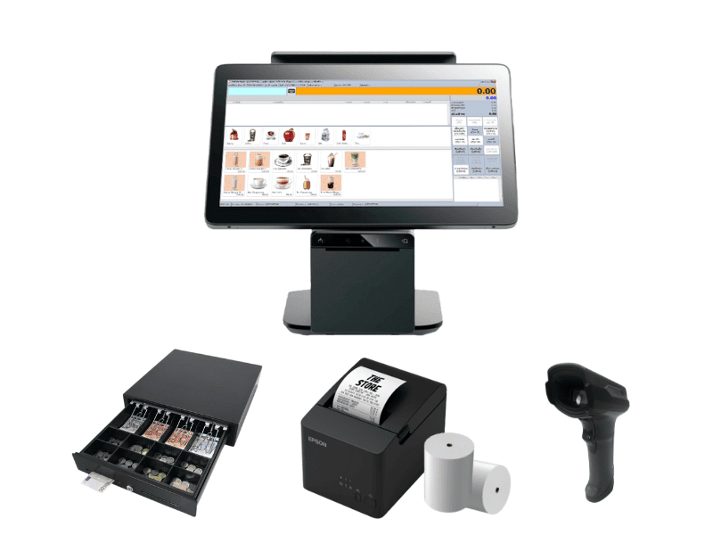 ชุดอุปกรณ์เครื่องจุดขายสำหรับร้านมินิมาร์ท พร้อมจอภาพที่ 2 รองรับการสแกนจ่าย