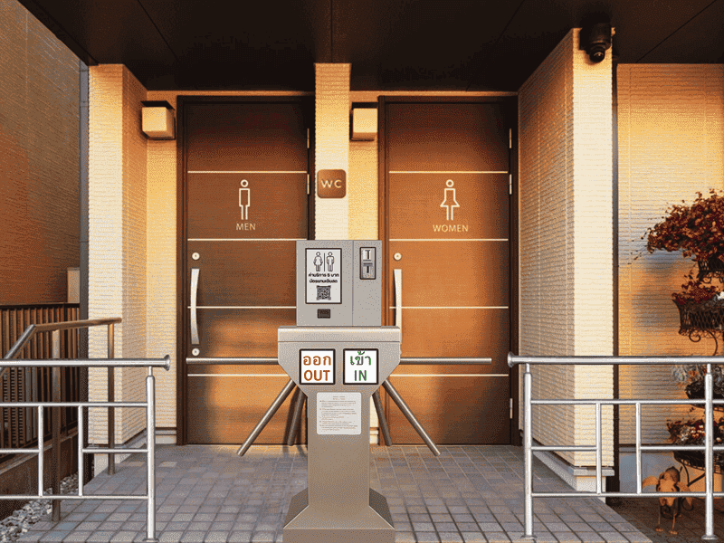 ระบบประตูและไม้กั้น สแกนจ่ายเก็บเงินทางเข้าหรือค่าบริการห้องน้ำ
